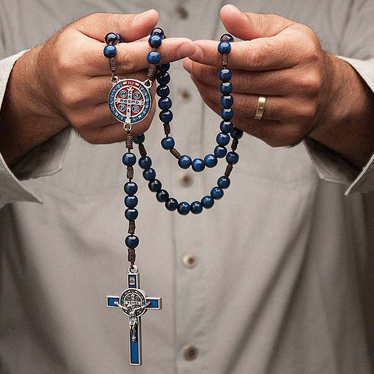 Terço Nossa Senhora Aparecida Cristal Azul Com Fé Brasil